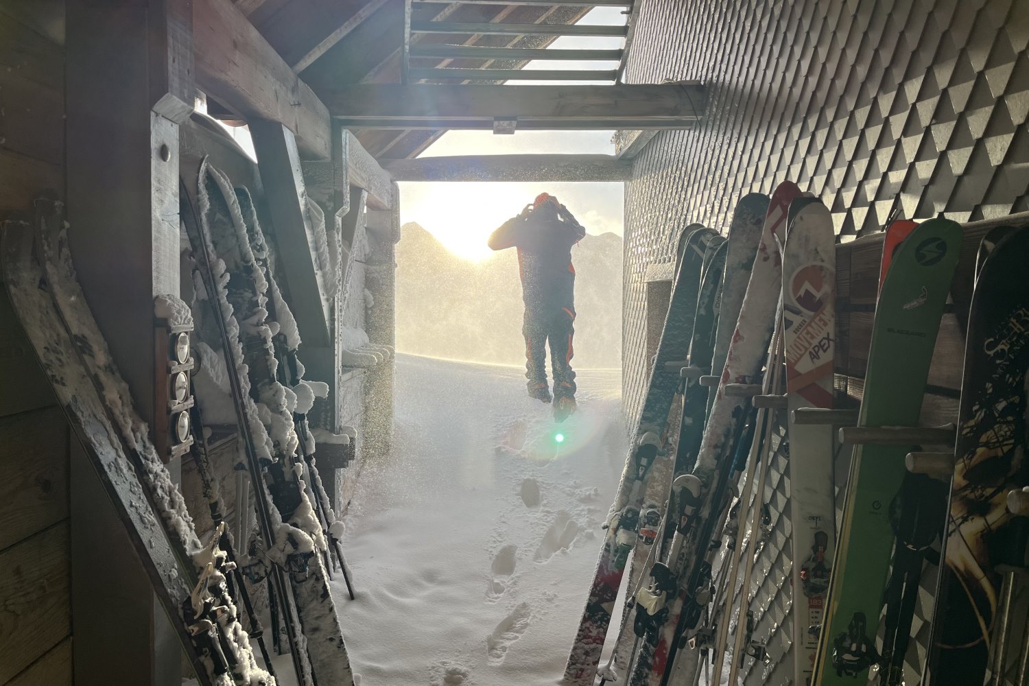 De sneeuwdrift tegemoet