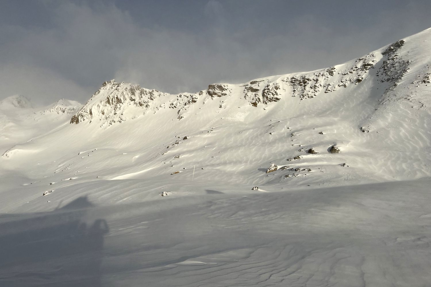 Golfjes in de sneeuw. Zoek die lawine